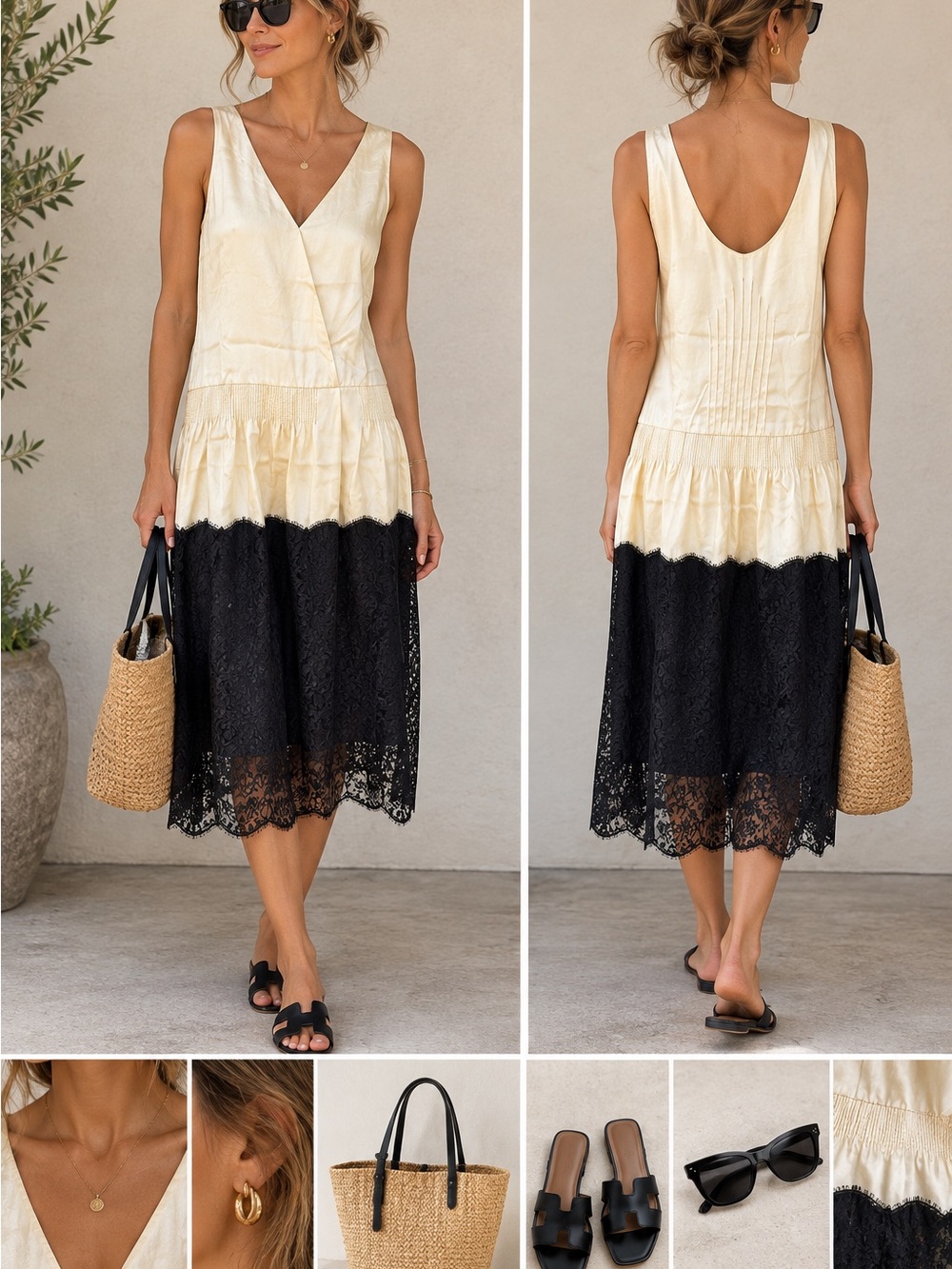 NWT Burberry Black Label Silk Two-Tone Lace Midi Dress size 6